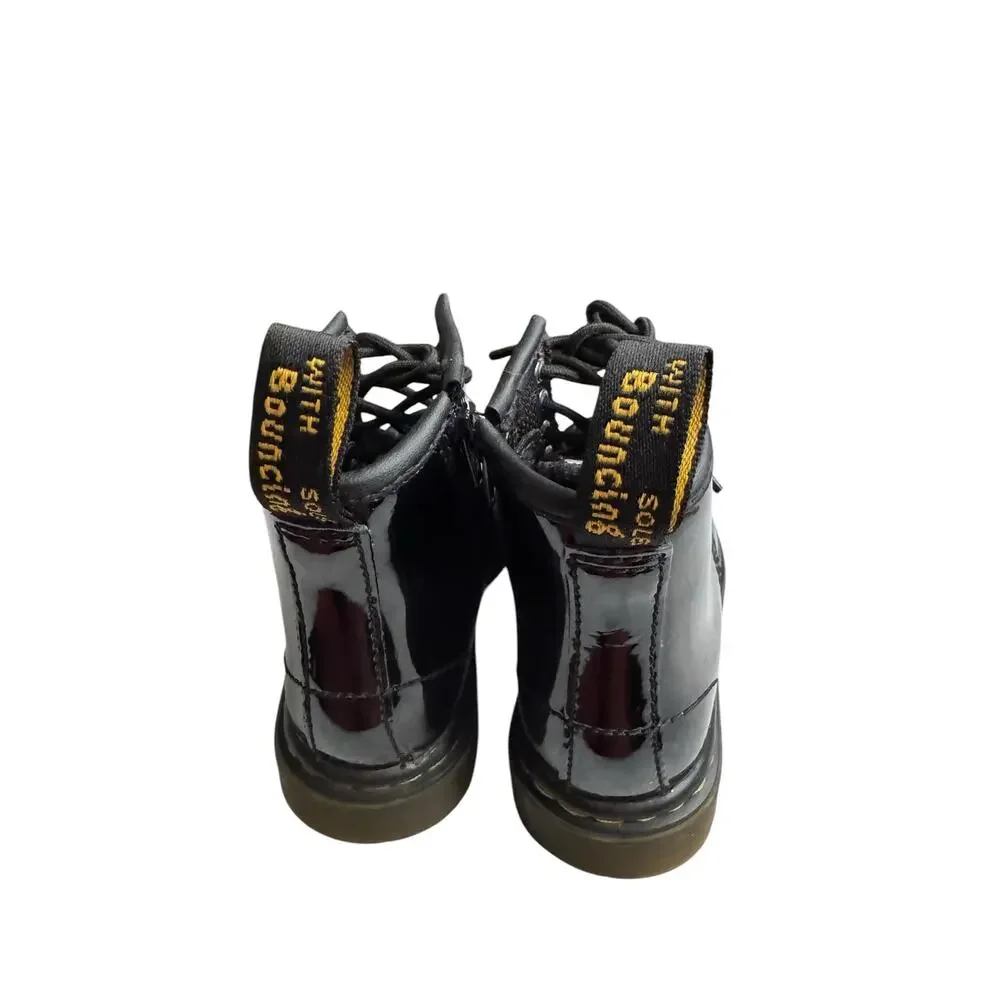 Dr. Martens Kids Boots Size 8 Youth Black Patent Lace Up Combat Boots